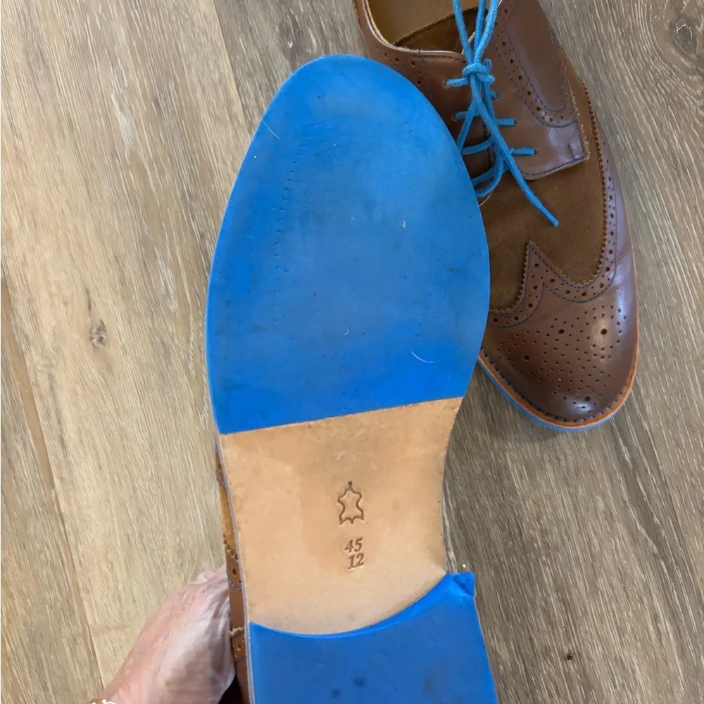 Men's Bold Society by Sony Brown Wingtip Dress Shoes with Blue Accents Sz 12
